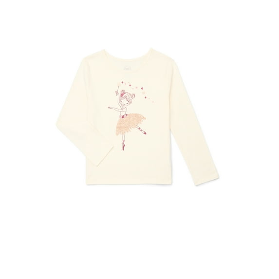 Wonder Nation Little Girls Long Sleeve Graphic Tee, Sizes 4-10