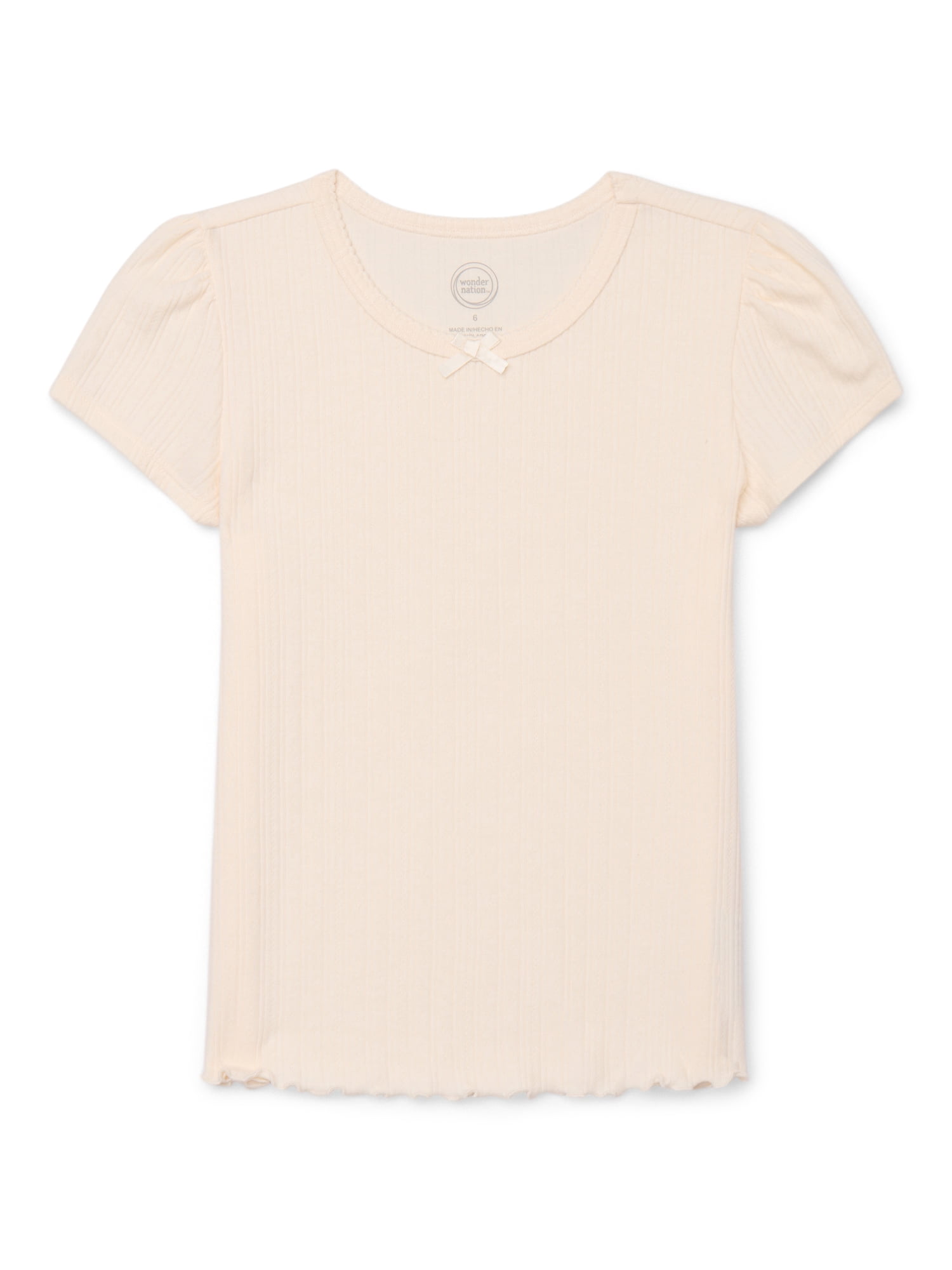 Wonder Nation Little Girls Short Sleeve Ribbed Lettuce Edge Tee, Sizes 4-10