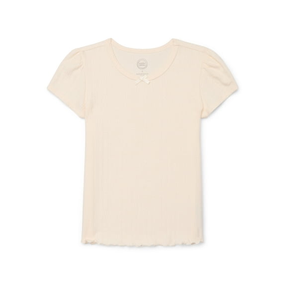Wonder Nation Little Girls Short Sleeve Ribbed Lettuce Edge Tee, Sizes 4-10