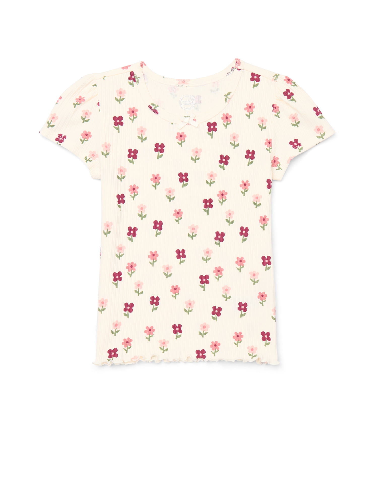Little Girls Printed Short Sleeve Lettuce Edge Tee, Sizes 4-10