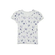 WONDER NATION Little Girls Printed Short Sleeve Lettuce Edge Tee, Sizes 4-10