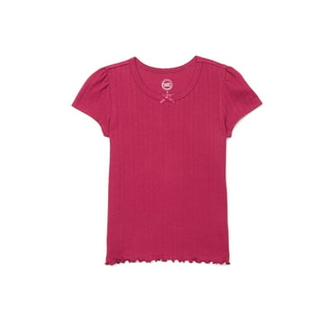 Wonder Nation Little Girls Short Sleeve Ribbed Lettuce Edge Tee, Sizes 4-10