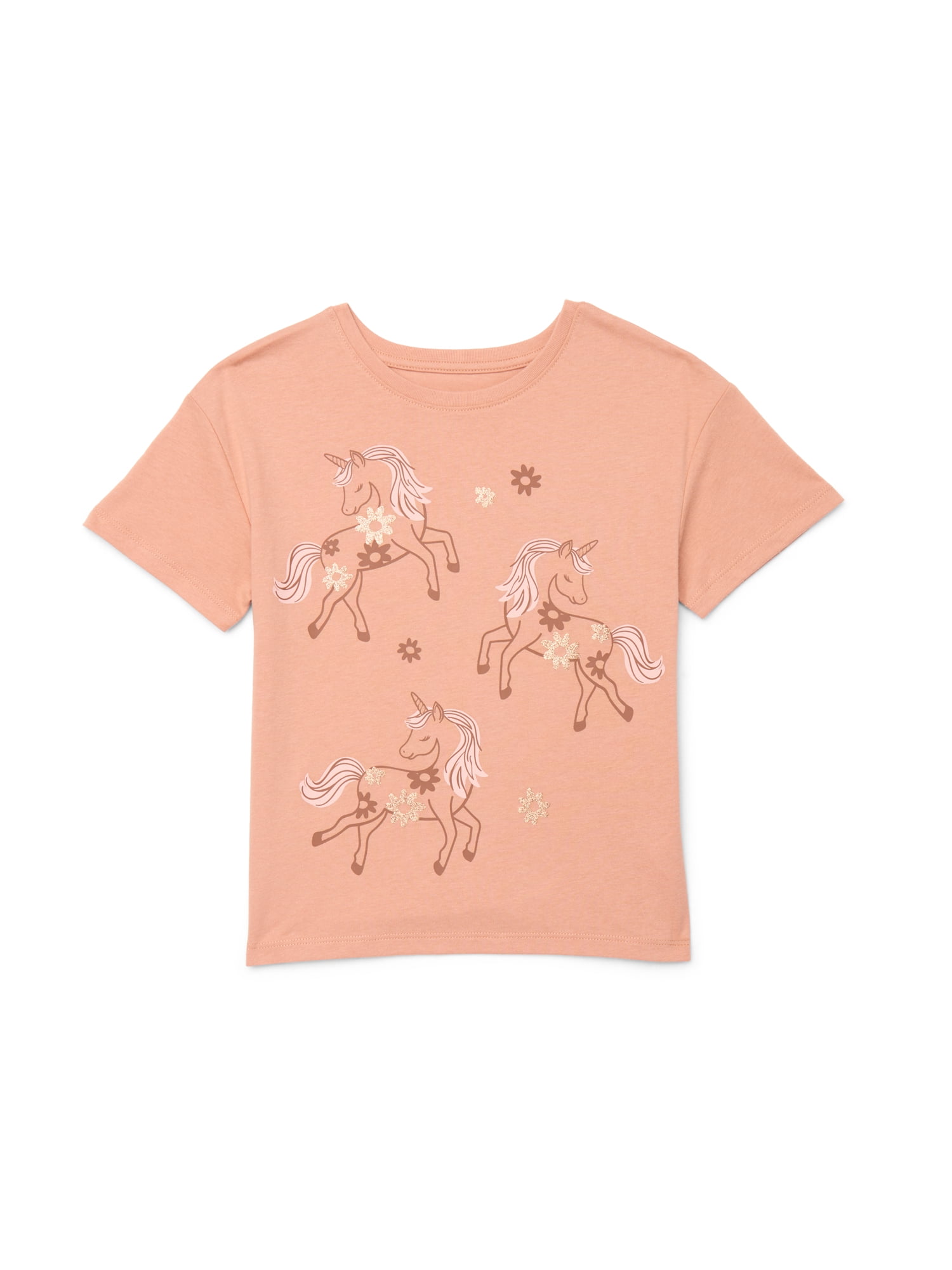 Wonder Nation Little Girls Short Sleeve Graphic Tee, Sizes 4-10