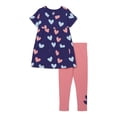 thumbnail image 1 of Wonder Nation Little Girls 2-Piece T-Shirt Dress and Leggings Outfit Set, Sizes 4-10, 1 of 3