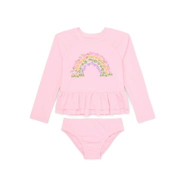 Wonder Nation Toddler Girl Ruffle Rash Guard Swim Set, Two-Piece, Size 12M-5T