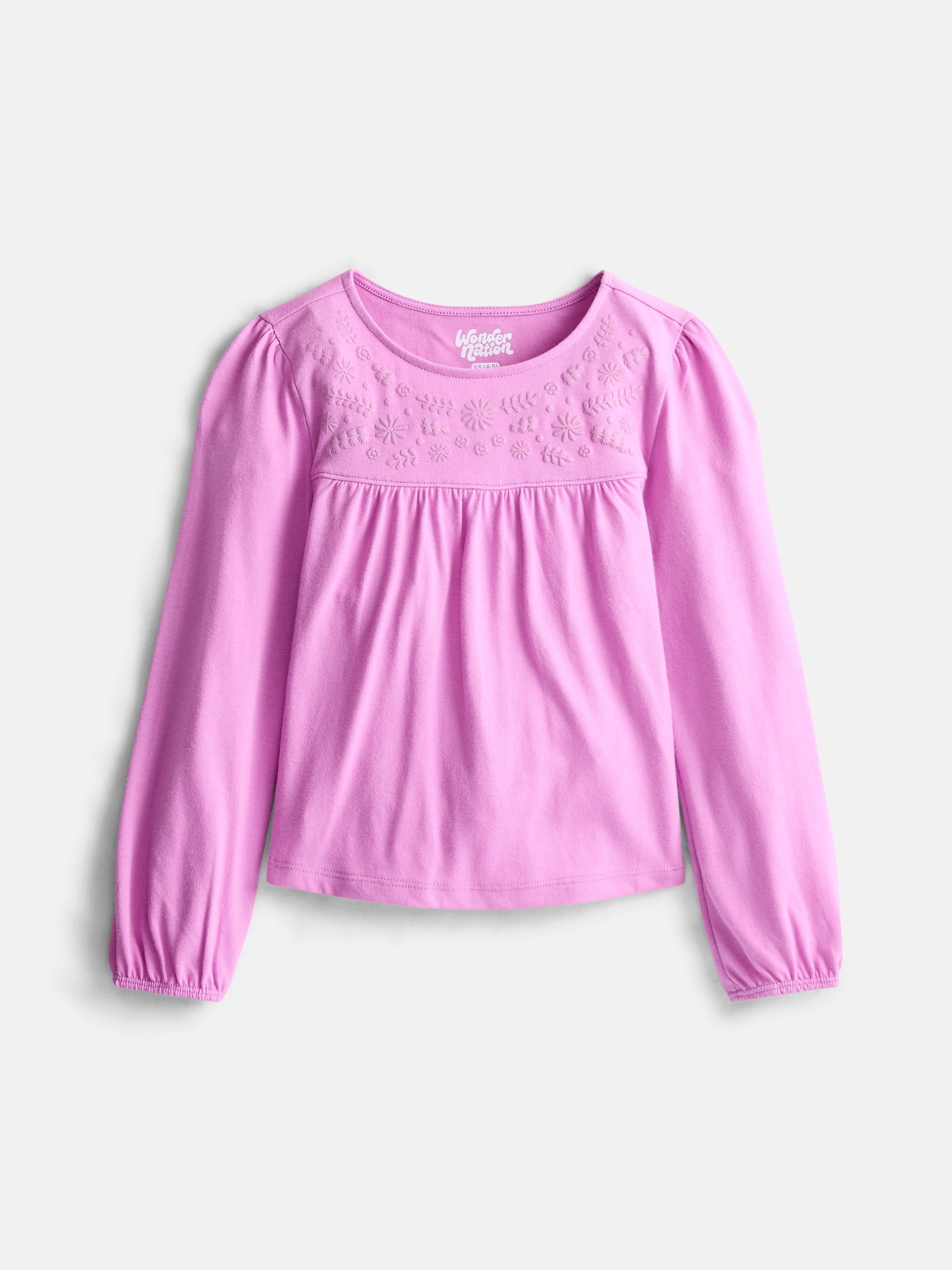 Wonder Nation Girls Puff Print Top with Long Sleeves, Sizes 4-18