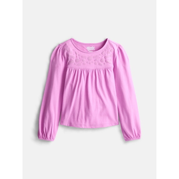 Wonder Nation Girls Puff Print Top with Long Sleeves, Sizes 4-18
