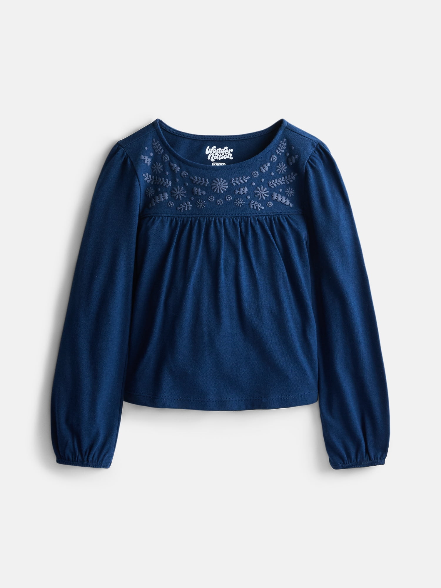 Wonder Nation Girls Puff Print Top with Long Sleeves, Sizes 4-18
