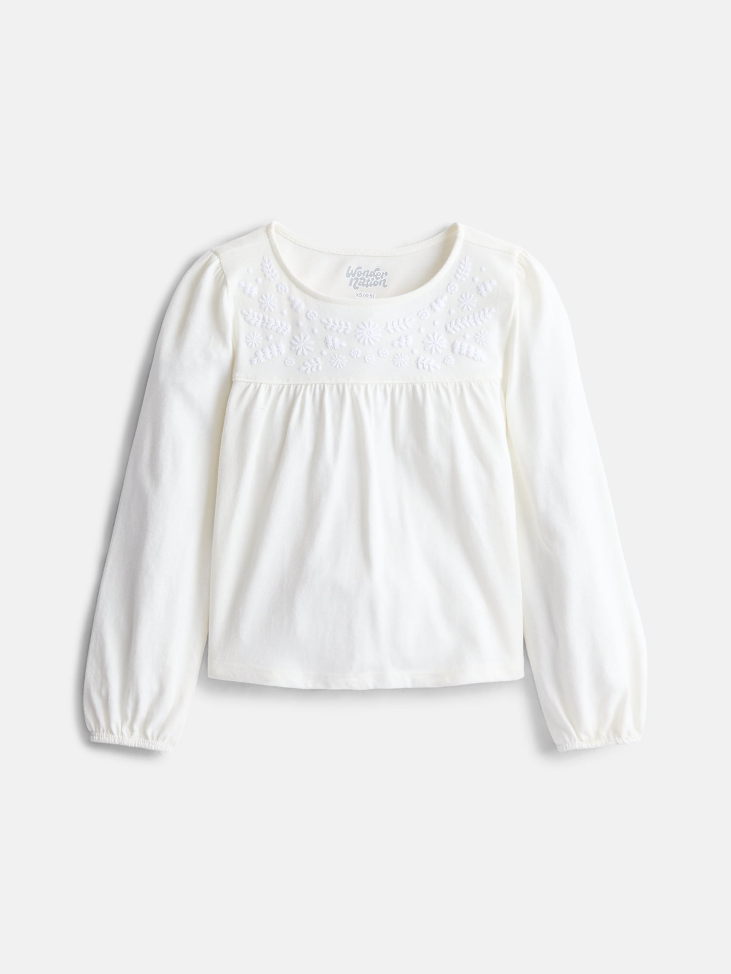 Wonder Nation Girls Puff Print Top with Long Sleeves, Sizes 4-18