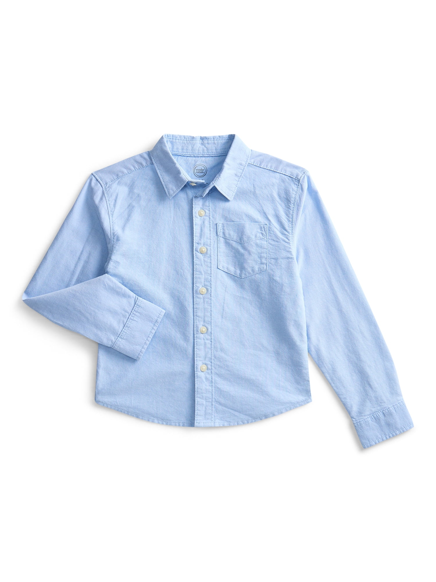 Wonder Nation Boys Cotton Button Down Shirt with Long Sleeves, Sizes 4-18 & Husky