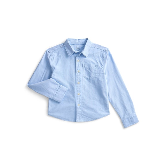 Wonder Nation Boys Cotton Button Down Shirt with Long Sleeves, Sizes 4-18 & Husky