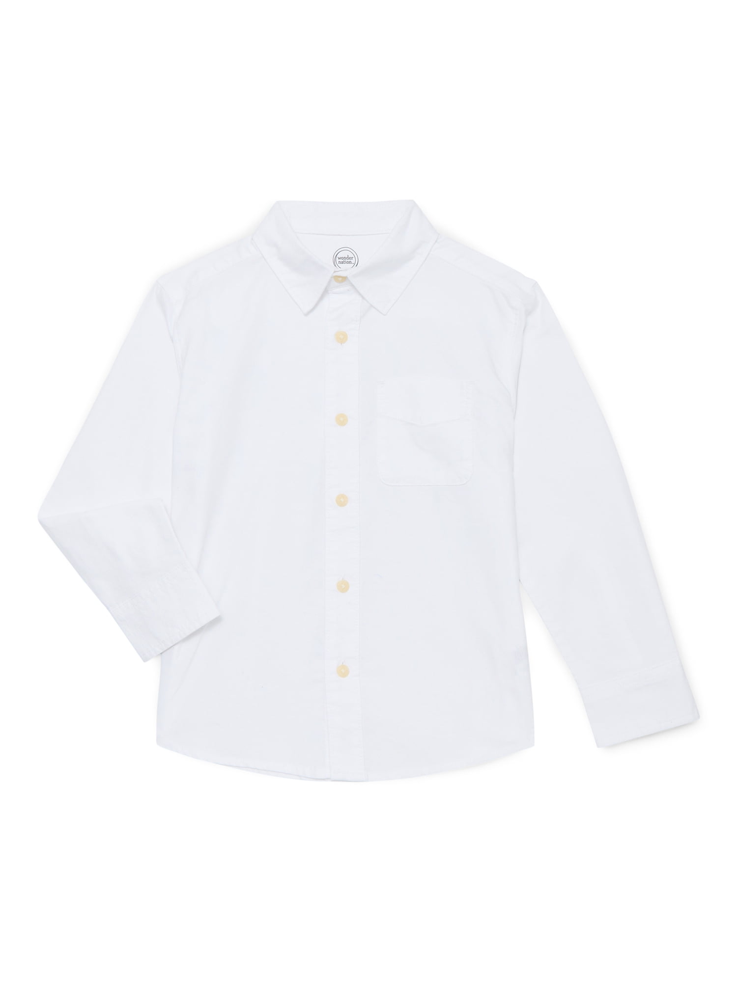 Wonder Nation Boys Cotton Button Up Shirt with Long Sleeves, Sizes 4-18 & Husky