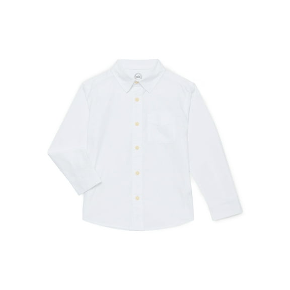 Wonder Nation Boys Cotton Button Up Shirt with Long Sleeves, Sizes 4-18 & Husky