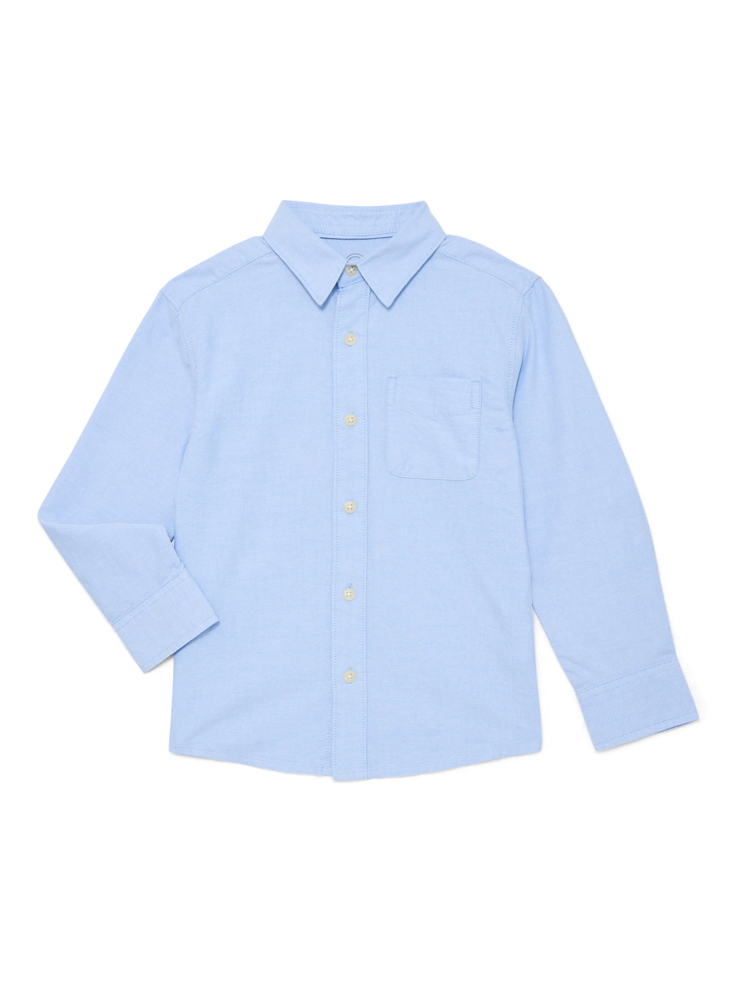 Wonder Nation Boys Cotton Button Up Shirt with Long Sleeves, Sizes 4-18 & Husky