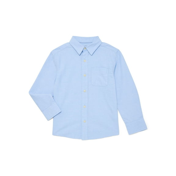 Wonder Nation Boys Cotton Button Up Shirt with Long Sleeves, Sizes 4-18 & Husky
