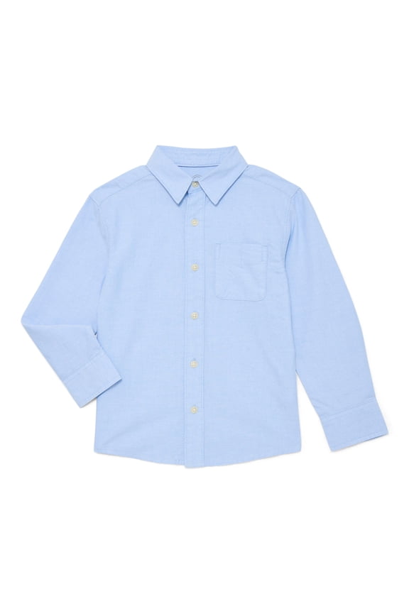 Boys Cotton Button Up Shirt with Long Sleeves, Sizes 4-18 & Husky