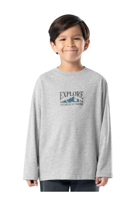 Boy's Long Sleeve Elevated Graphic T-Shirt, Sizes 4-18 & Husky
