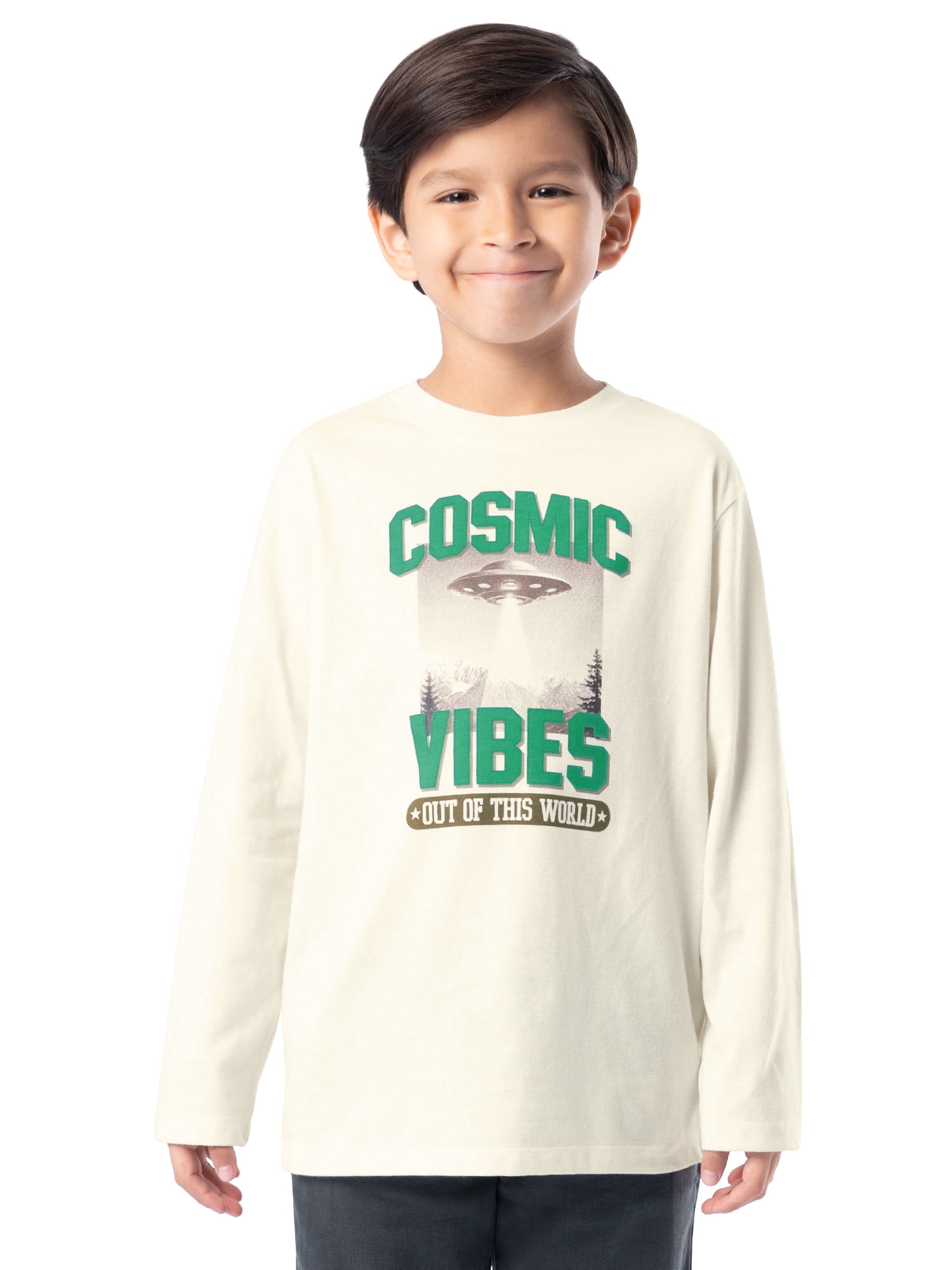 Wonder Nation Boy's Long Sleeve Elevated Graphic T-Shirt, Sizes 4-18 & Husky