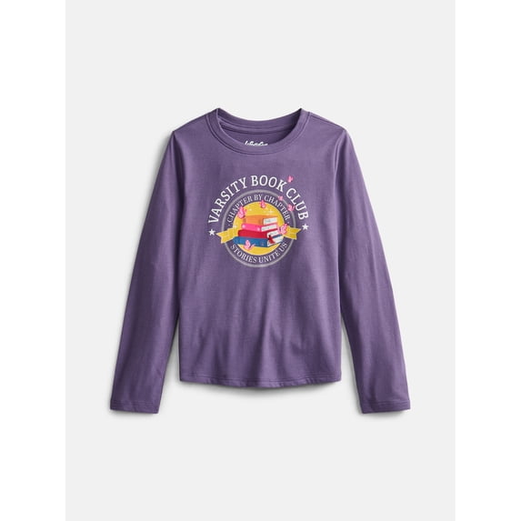 Wonder Nation Girls Embellished Tee with Long Sleeves, Sizes 4-18 & Plus