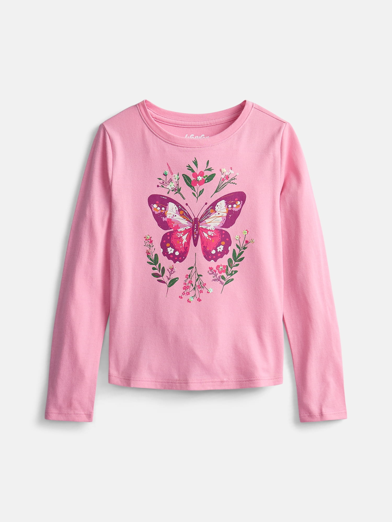 Wonder Nation Girls Embellished Tee with Long Sleeves, Sizes 4-18 & Plus