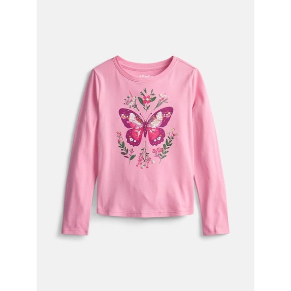 Wonder Nation Girls Embellished Tee with Long Sleeves, Sizes 4-18 & Plus