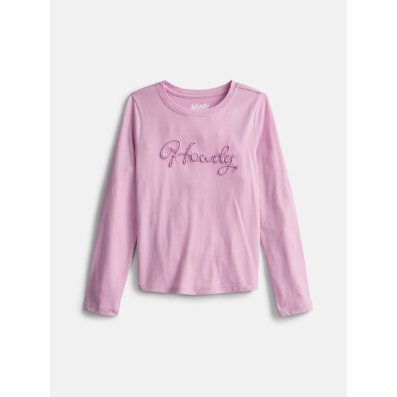 Wonder Nation Girls Embellished Tee with Long Sleeves, Sizes 4-18 & Plus