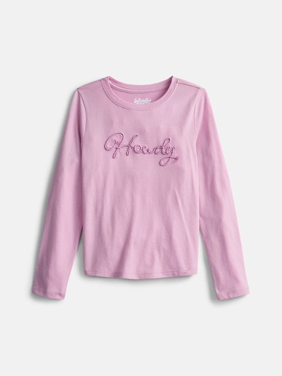 Girls Embellished Tee with Long Sleeves, Sizes 4-18 & Plus