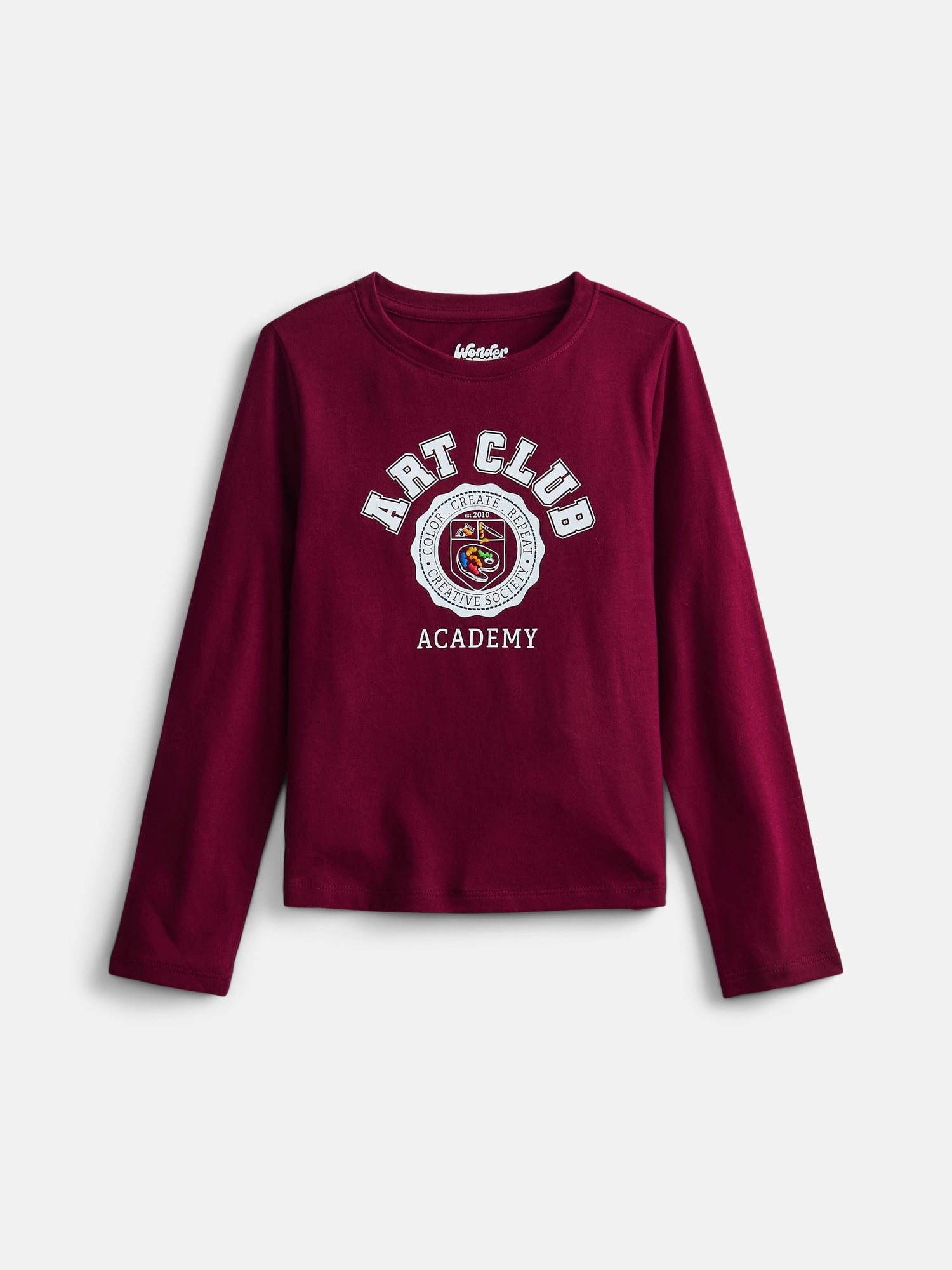 Wonder Nation Girls Embellished Tee with Long Sleeves, Sizes 4-18 & Plus