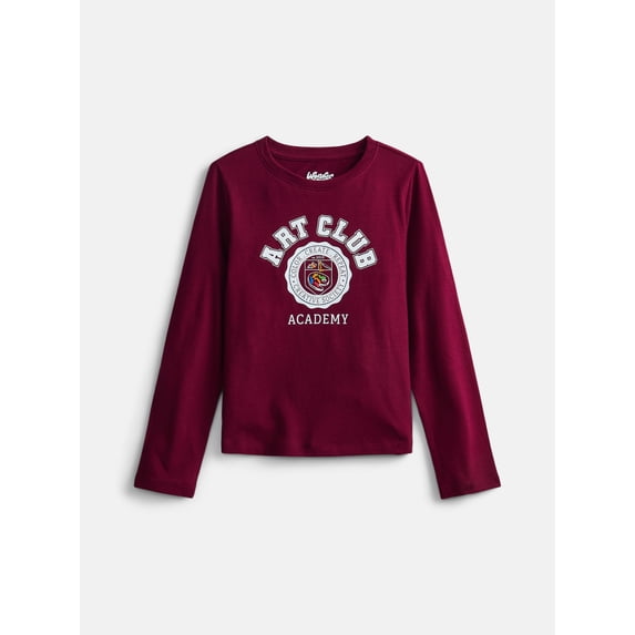 Wonder Nation Girls Embellished Tee with Long Sleeves, Sizes 4-18 & Plus