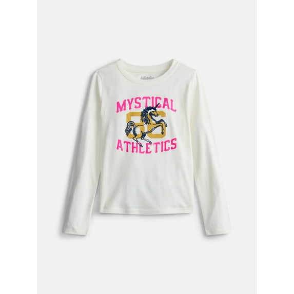 Wonder Nation Girls Embellished Tee with Long Sleeves, Sizes 4-18 & Plus