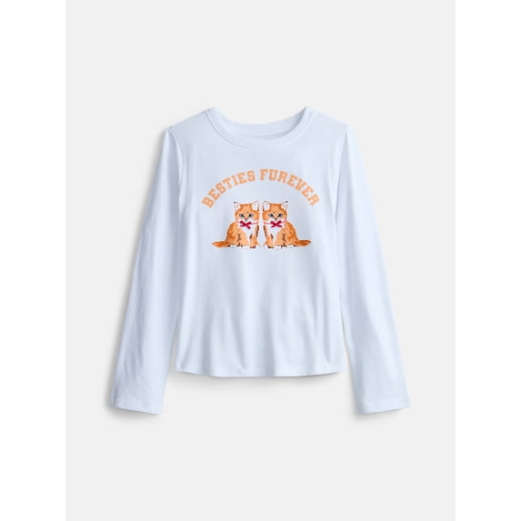 Wonder Nation Girls Embellished Tee with Long Sleeves, Sizes 4-18 & Plus