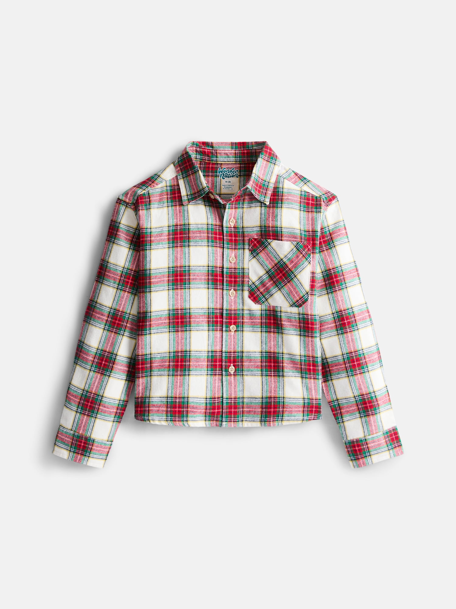 Wonder Nation Boys' Flannel Shirt with Long Sleeves, Sizes 4-18 & Husky