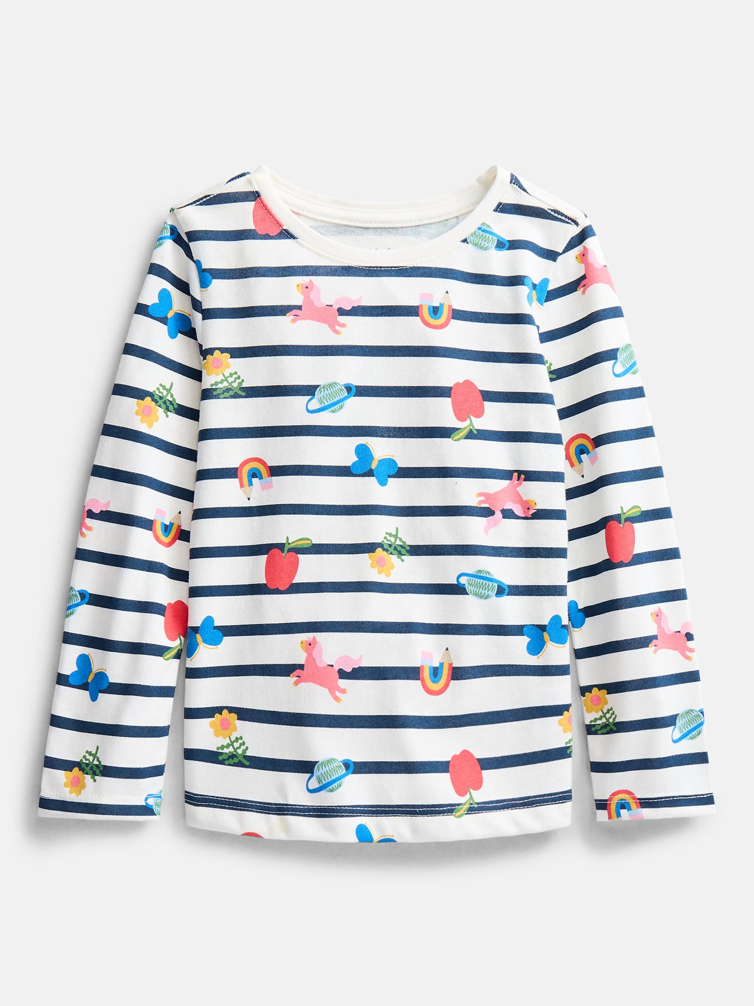 Wonder Nation Baby and Toddler Girls' Crewneck Tee with Long Sleeves, Sizes 0M-5T