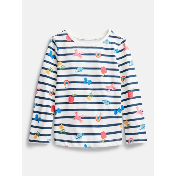 Wonder Nation Baby and Toddler Girls' Crewneck Tee with Long Sleeves, Sizes 0M-5T