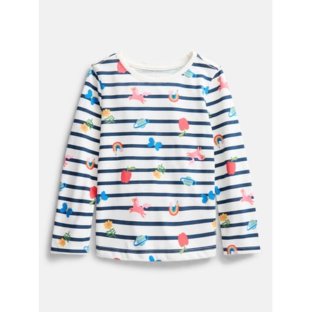 Wonder Nation Baby and Toddler Girls' Crewneck Tee with Long Sleeves, Sizes 0M-5T