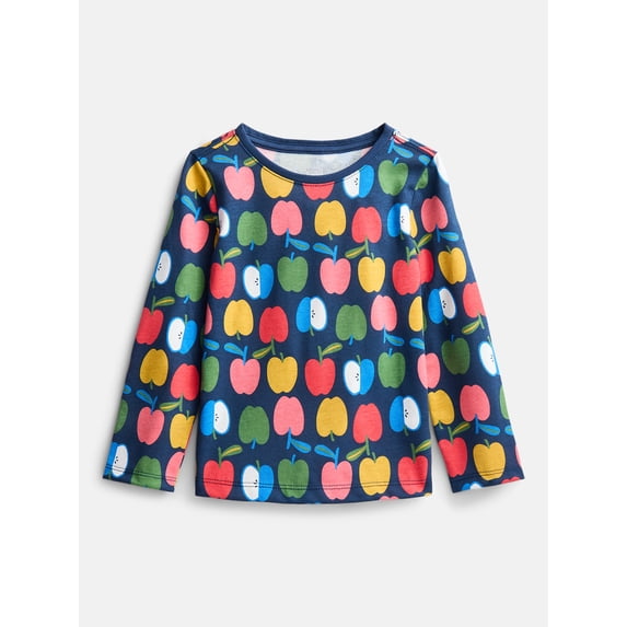Wonder Nation Baby and Toddler Girls' Crewneck Tee with Long Sleeves, Sizes 0M-5T