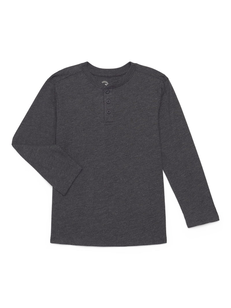 Wonder Nation Boys' Henley Tee with Long Sleeves, Sizes 4-18