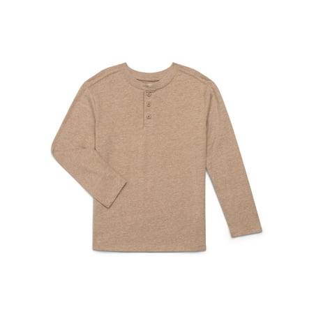 Wonder Nation Boys' Henley Tee with Long Sleeves, Sizes 4-18 & Husky
