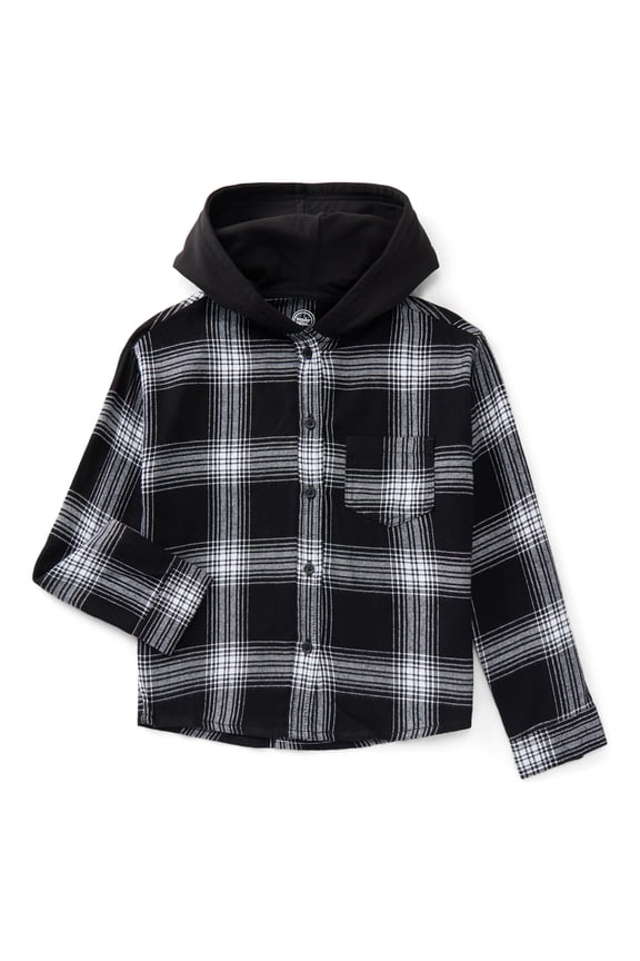 Girls' Hooded Flannel Shirt with Long Sleeves, Sizes 4-18 & Plus