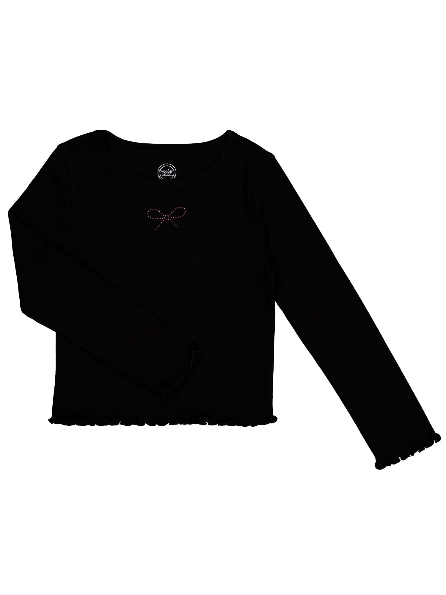 Wonder Nation Girls Long Sleeve Rhinestone Icon Top, Sizes 4-18 & Plus ...
