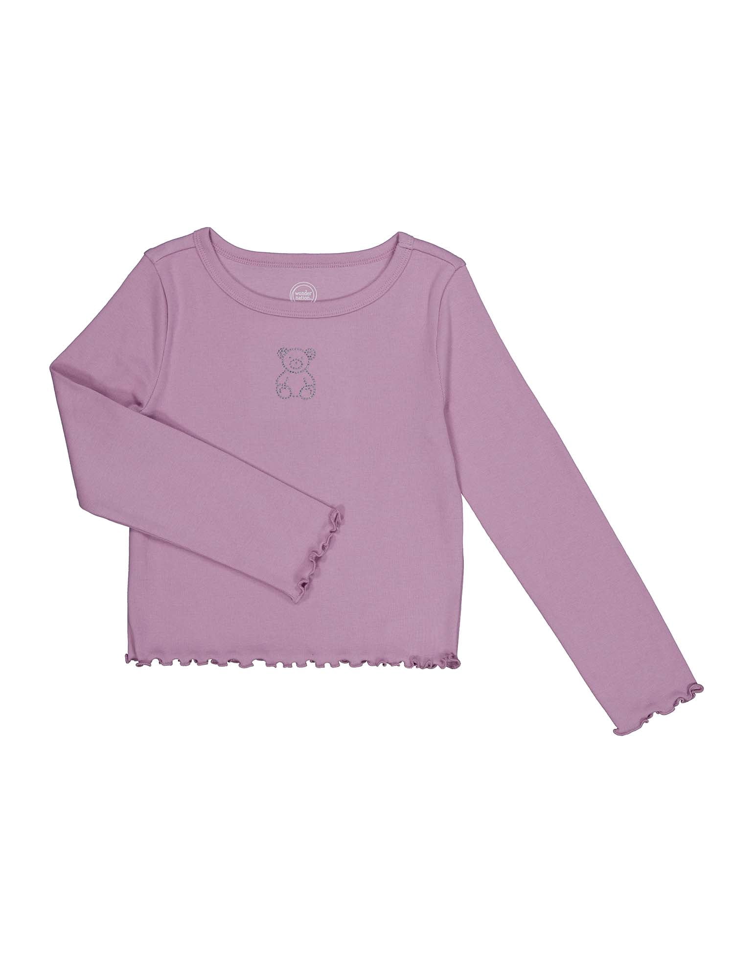 Wonder Nation Girls Long Sleeve Rhinestone Icon Top, Sizes 4-18 & Plus