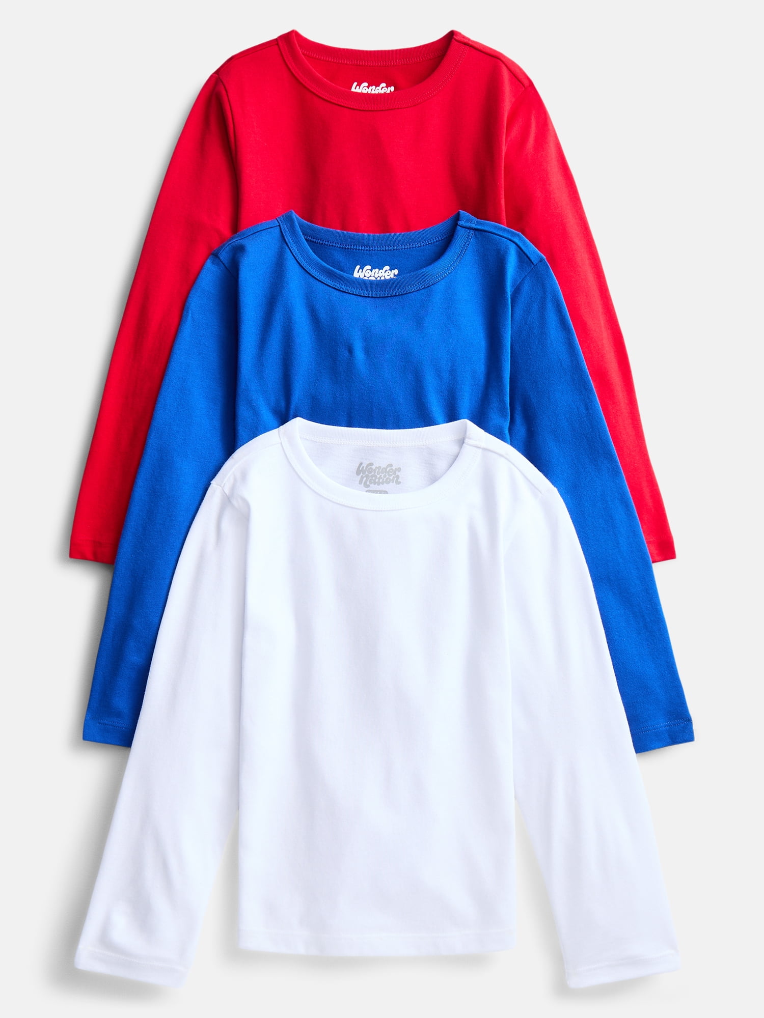 Wonder Nation Boys' Kid Tough Tee with Long Sleeves, 3 Pack, Sizes XS-XXL & Husky