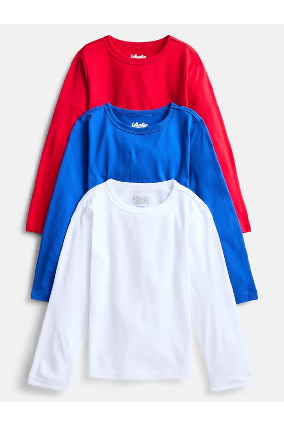 Boys' Kid Tough Tee with Long Sleeves, 3 Pack, Sizes XS-XXL & Husky