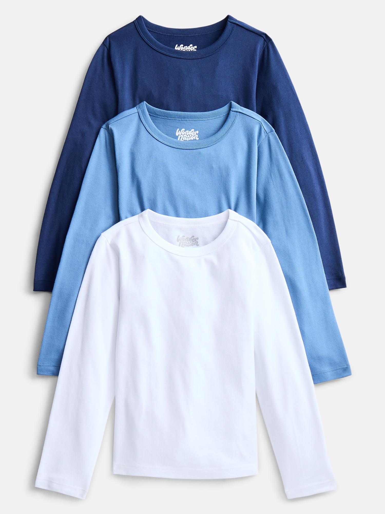 Wonder Nation Boys' Kid Tough Tee with Long Sleeves, 3 Pack, Sizes XS-XXL & Husky