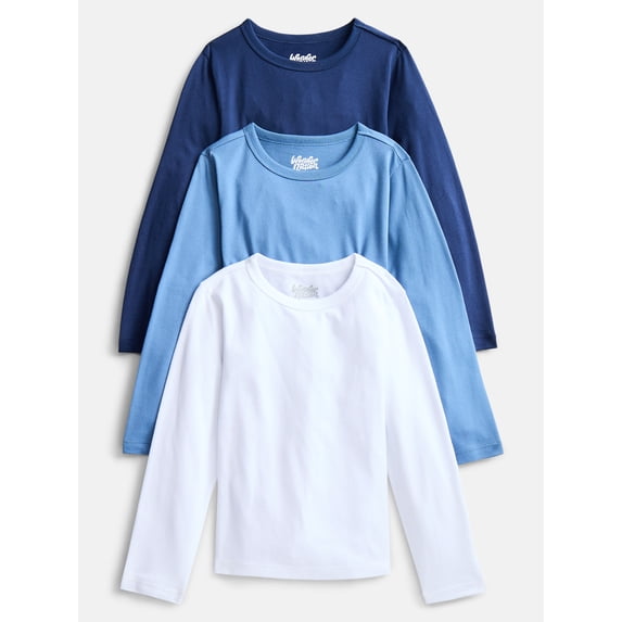 Wonder Nation Boys' Kid Tough Tee with Long Sleeves, 3 Pack, Sizes XS-XXL & Husky