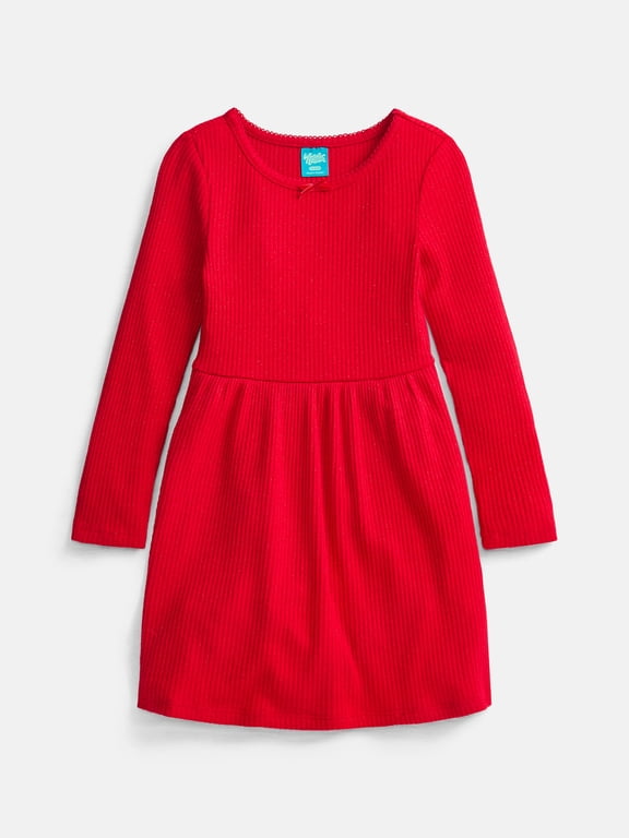 Girls' Shimmer Knit Dress with Long Sleeves, Sizes 4-18 & Plus