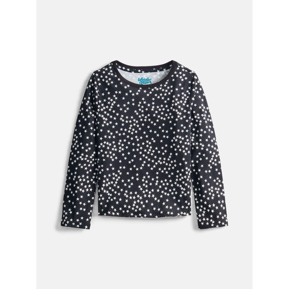 Wonder Nation Girls Kid Tough Tee with Long Sleeves, Sizes 4-18 & Plus