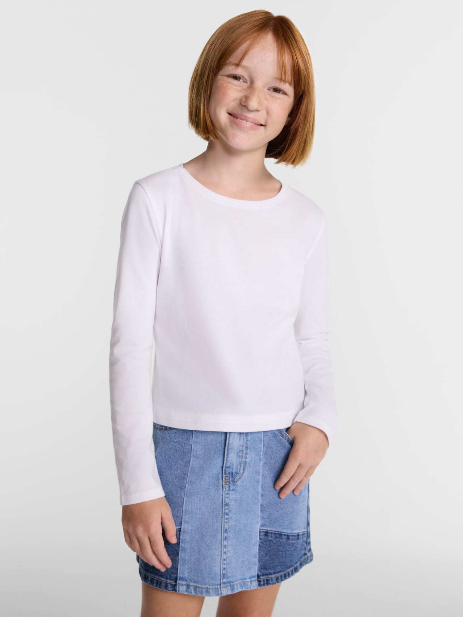 Wonder Nation Girls Kid Tough Tee with Long Sleeves, Sizes 4-18 & Plus