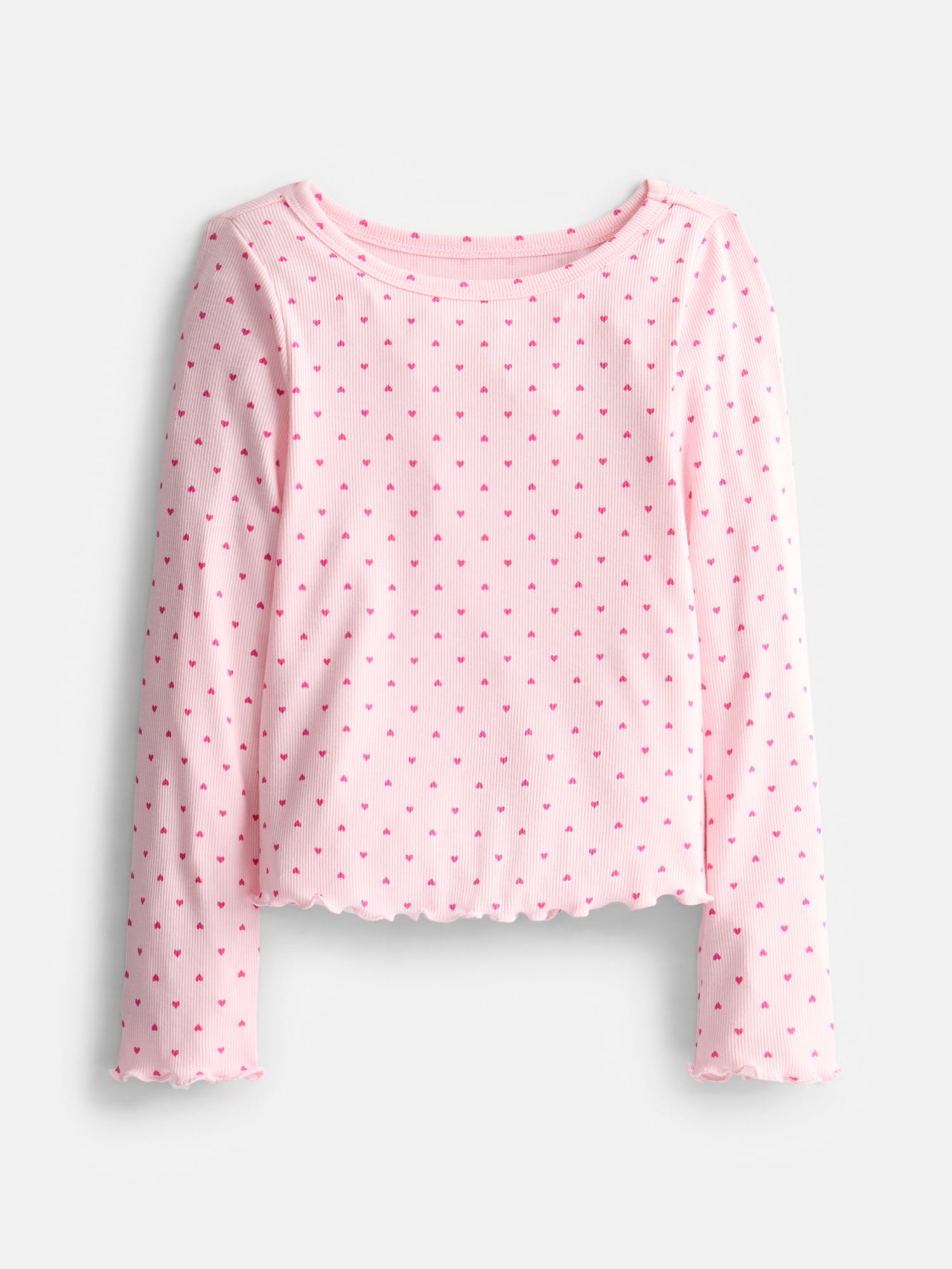 Wonder Nation Girls Lettuce Edge Tee with Long Sleeves, Sizes 4-18 & Plus