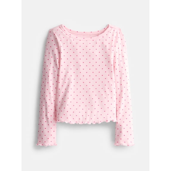 Wonder Nation Girls Lettuce Edge Tee with Long Sleeves, Sizes 4-18 & Plus